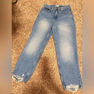 Good American Light Blue Distressed Straight Leg Jeans lightly used